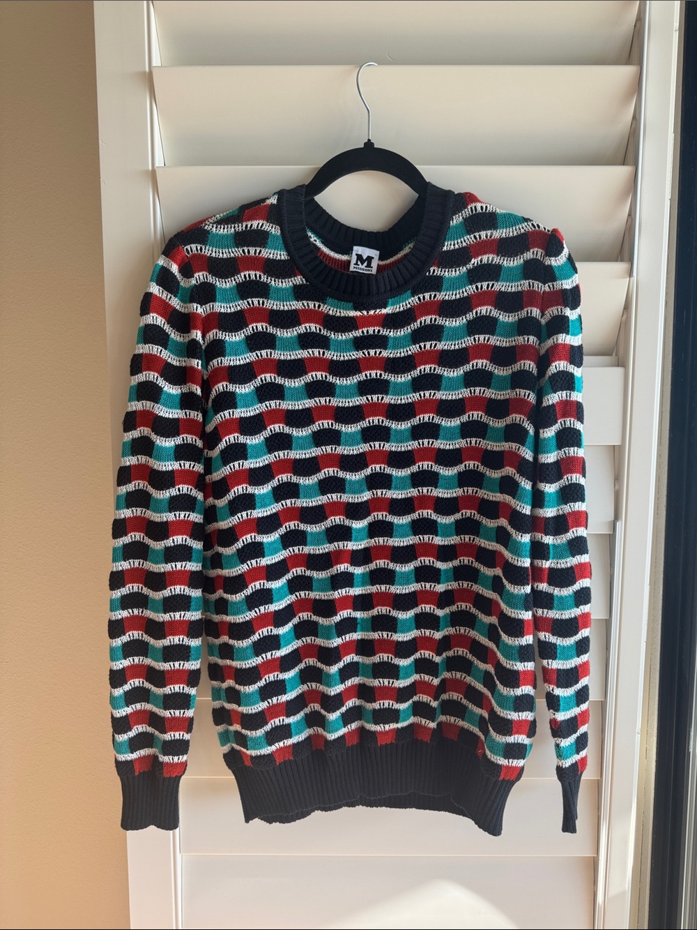 Missoni Italian Designer Knit Sweater - Black, Red & Teal Geo Pattern! 🖤💚💙🧡❤️